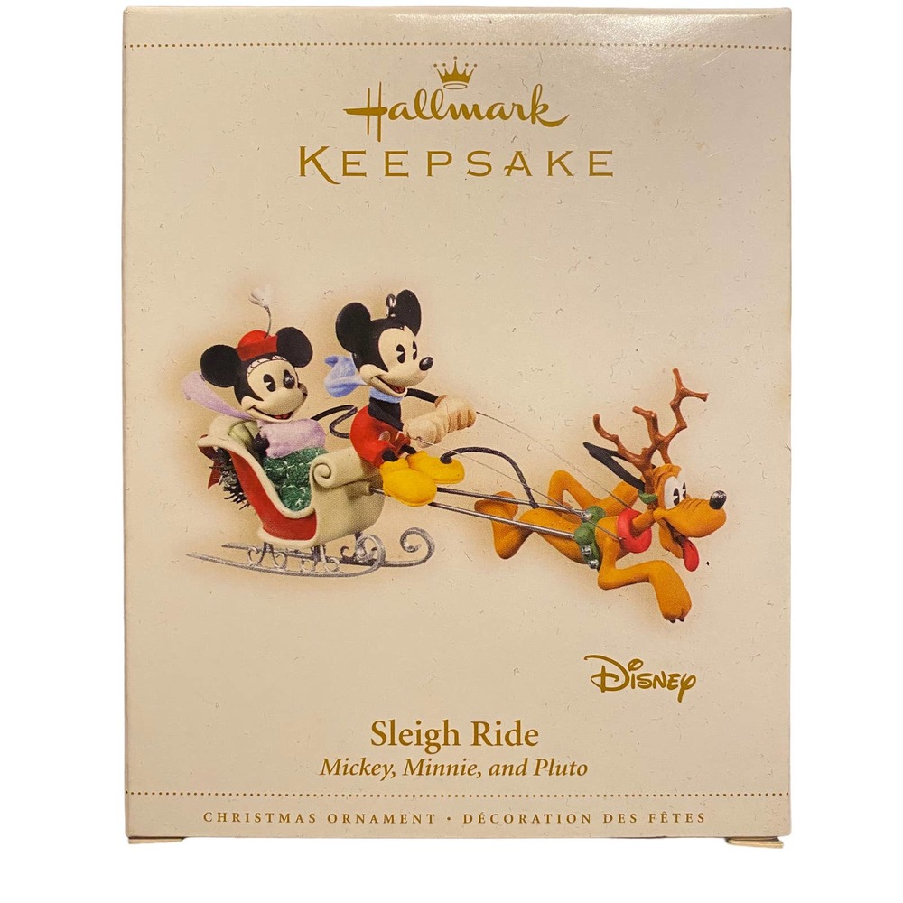 NIB Disney Hallmark Ornament Sleigh Ride Mickey Mouse Minnie Mouse Pluto